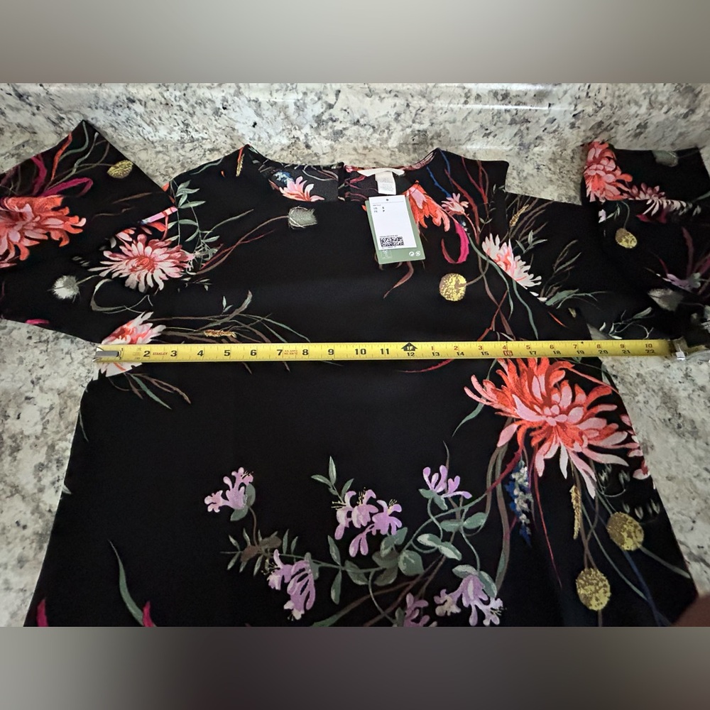 NWT H&M Black Floral Wide-sleeved Knee Length Dress Boho Goth Punk Size S - Picture 12 of 14